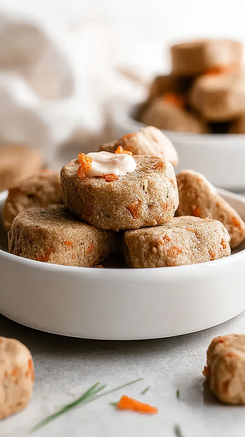 Chicken Dog Treats being served on beautiful dinnerware