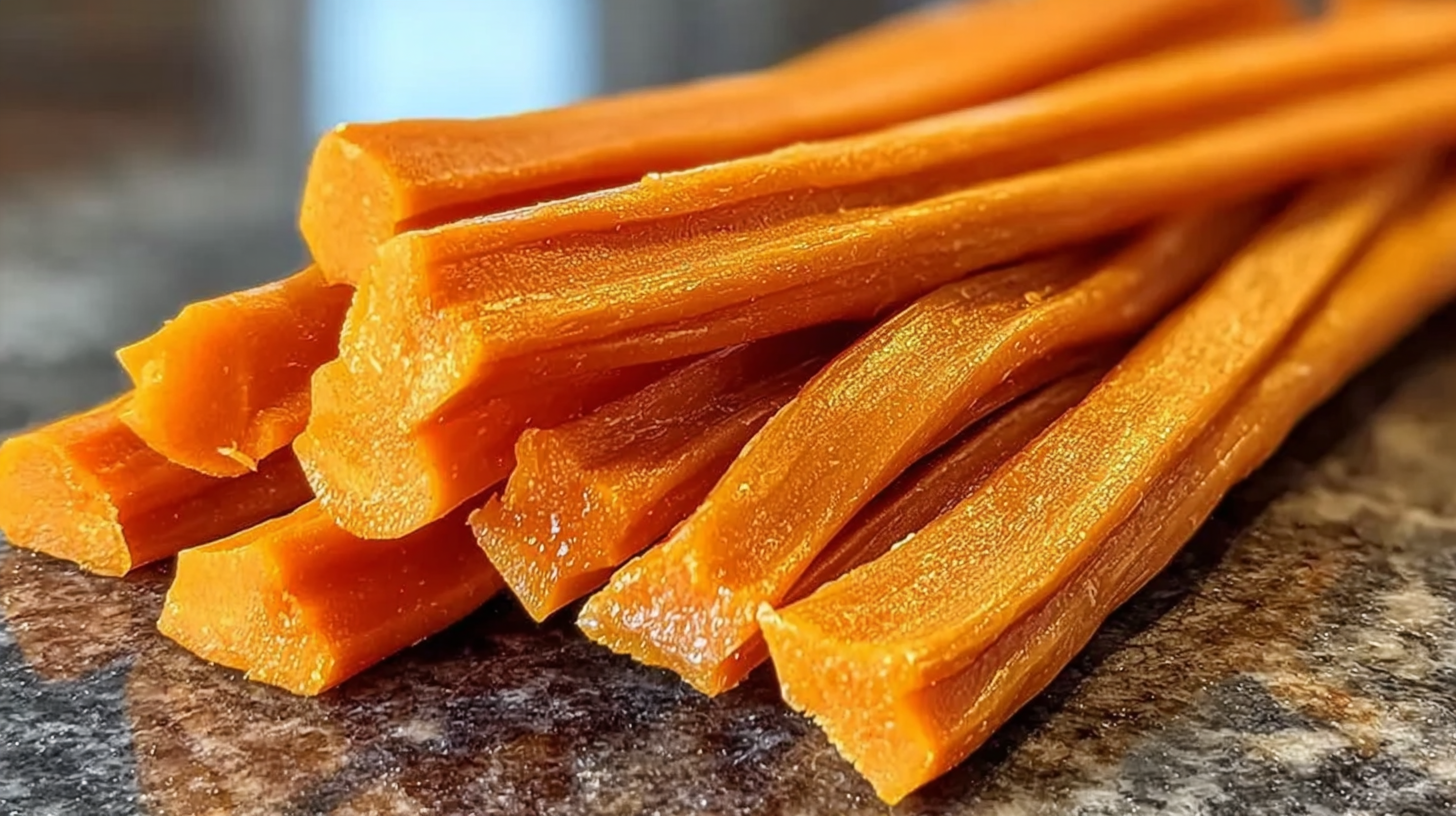 Homemade Carrot and Sweet Potato Chews for Dogs hero shot of the finished dish