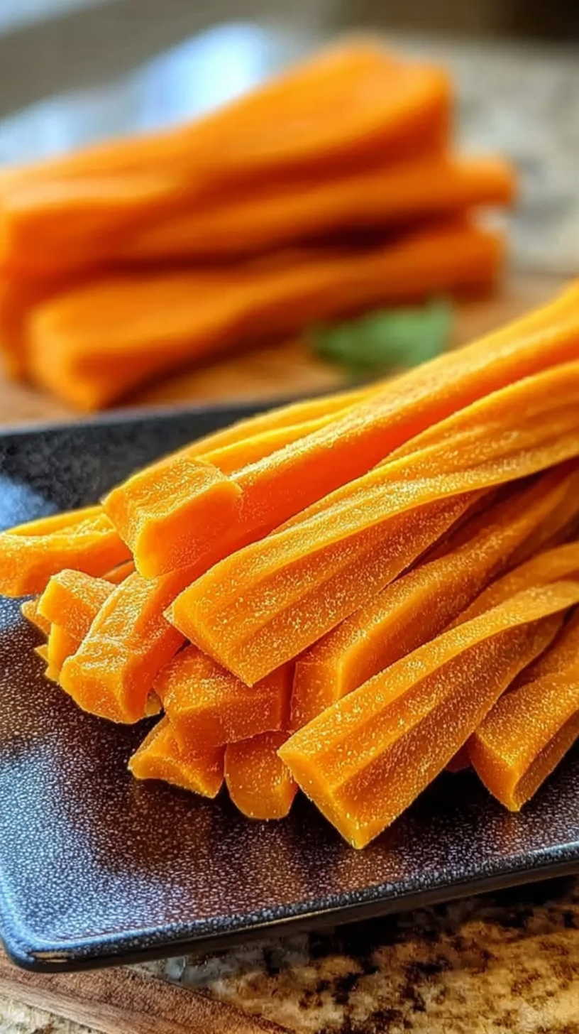 Homemade Carrot and Sweet Potato Chews for Dogs being served on beautiful dinnerware