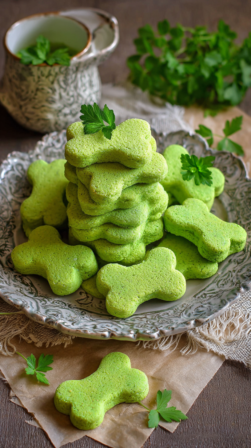 Mint & Parsley Fresh Breath Biscuits being served on beautiful dinnerware