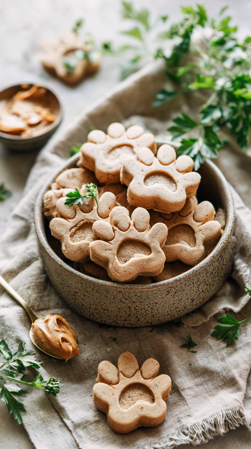 Peanut Butter Chicken Broth Dog Treats being served on beautiful dinnerware