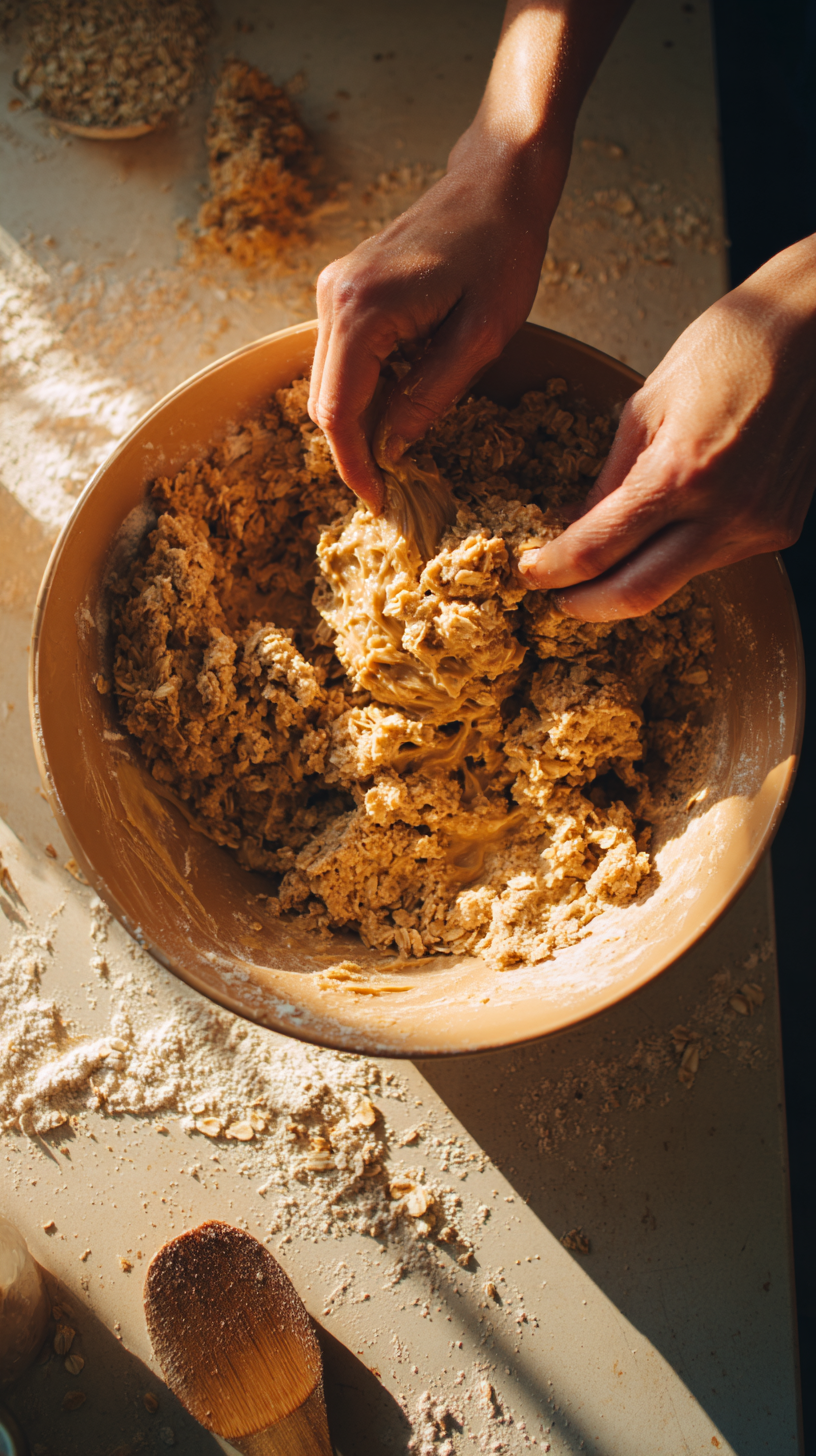 Preparing Peanut Butter Oatmeal Dog Treats step by step cooking process