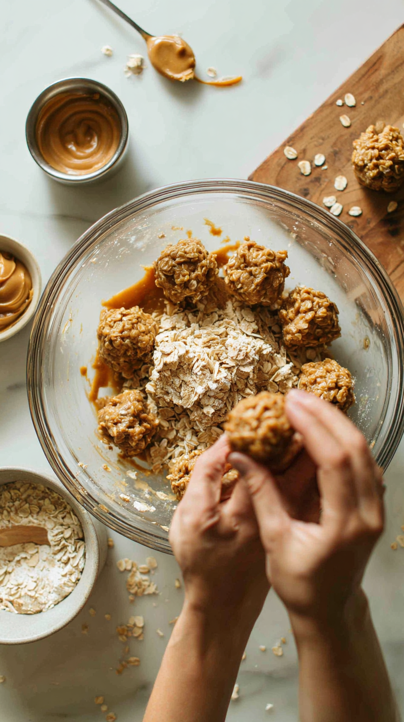 Preparing Peanut Butter & Oatmeal No Bake Dog Treats step by step cooking process