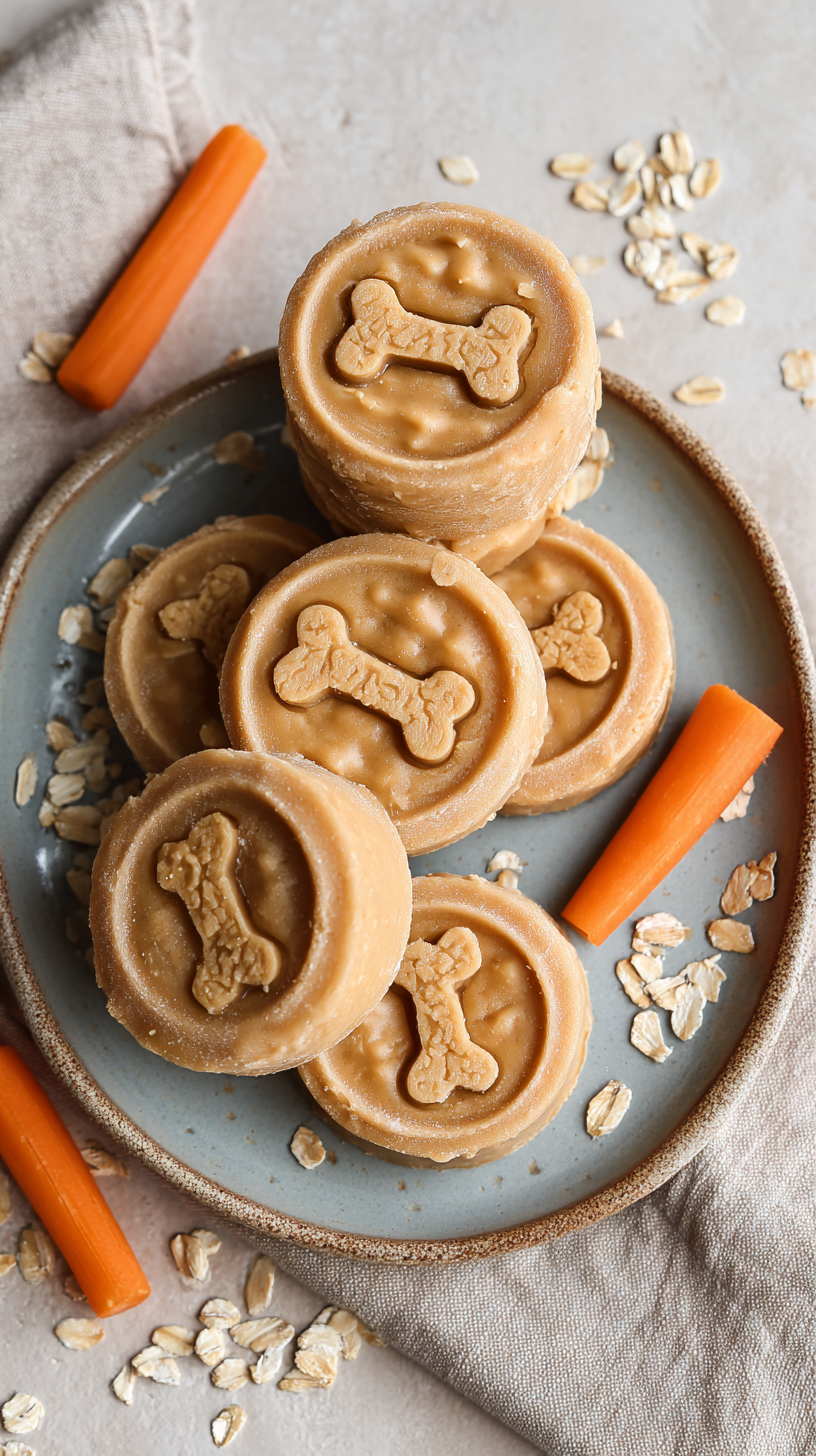 Peanut Butter & Oatmeal No Bake Dog Treats being served on beautiful dinnerware