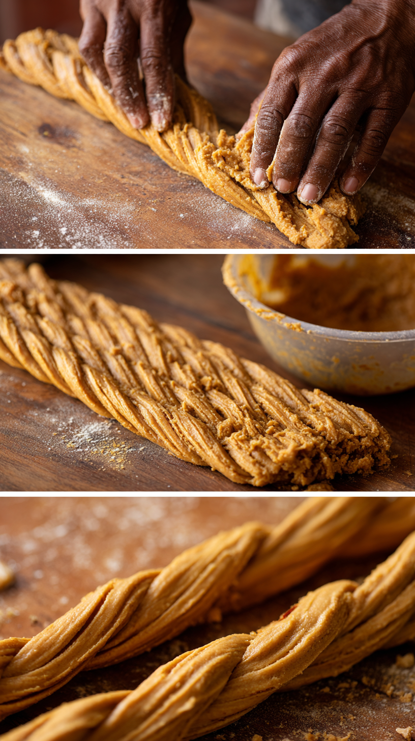 Preparing Peanut Butter Pumpkin Chew Twists step by step cooking process