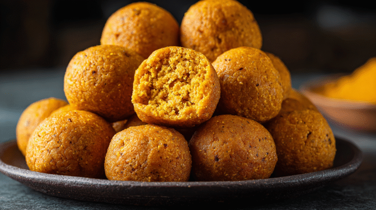 Hero shot of Pumpkin Balls with white chocolate coating