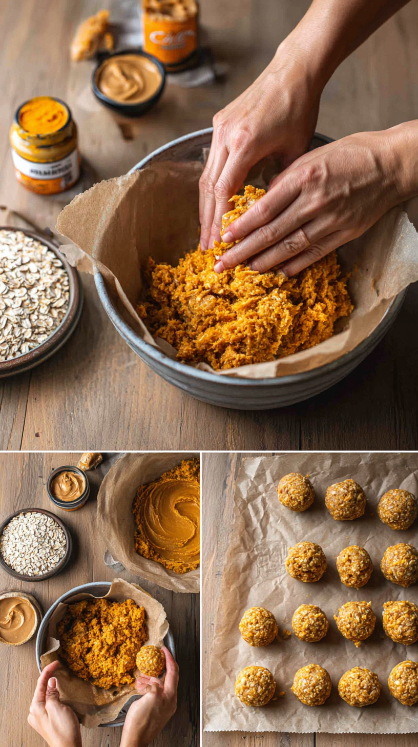 Preparing Pumpkin Oatmeal Dog Treat Balls step by step cooking process