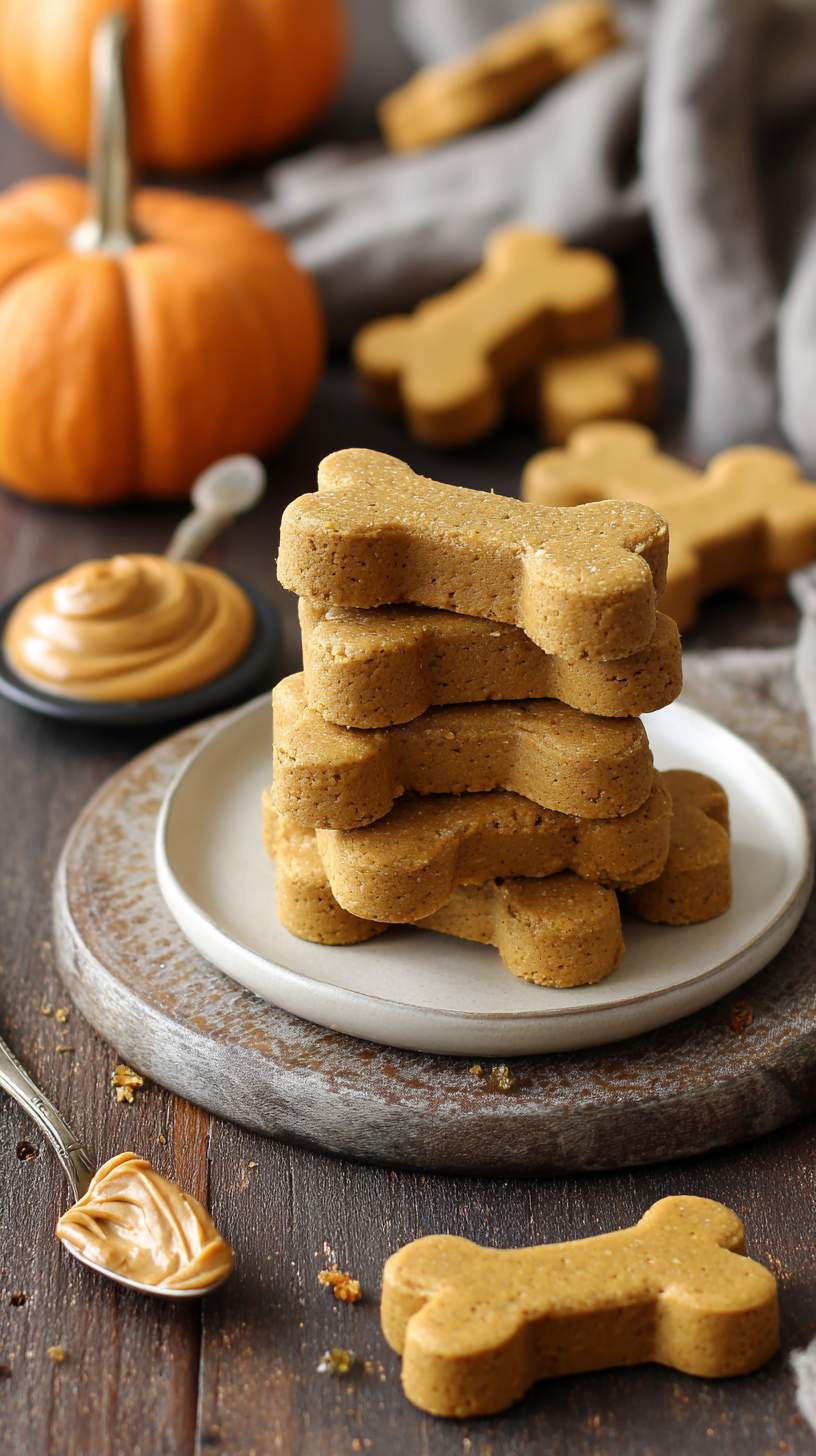 Pumpkin Peanut Butter Dog Treats being served on beautiful dinnerware