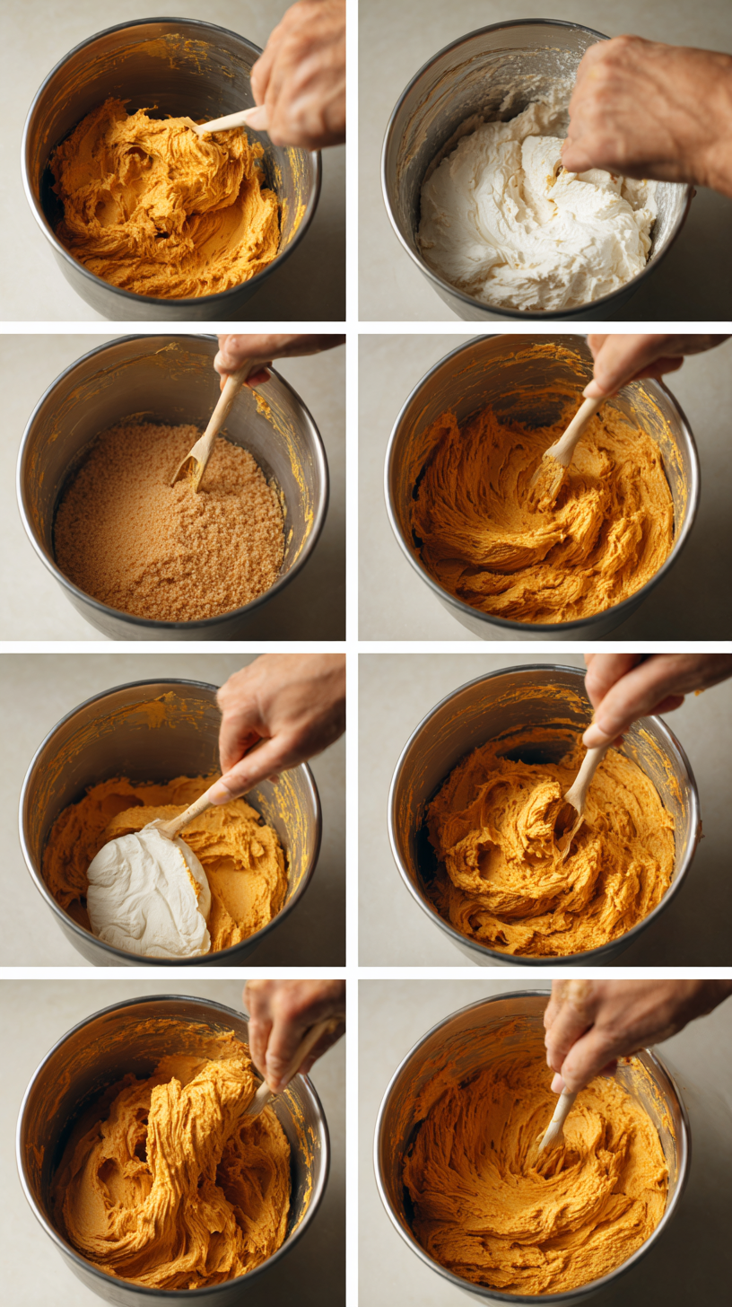 Preparing Pumpkin Peanut Butter Doggy Ice Cream step by step cooking process.