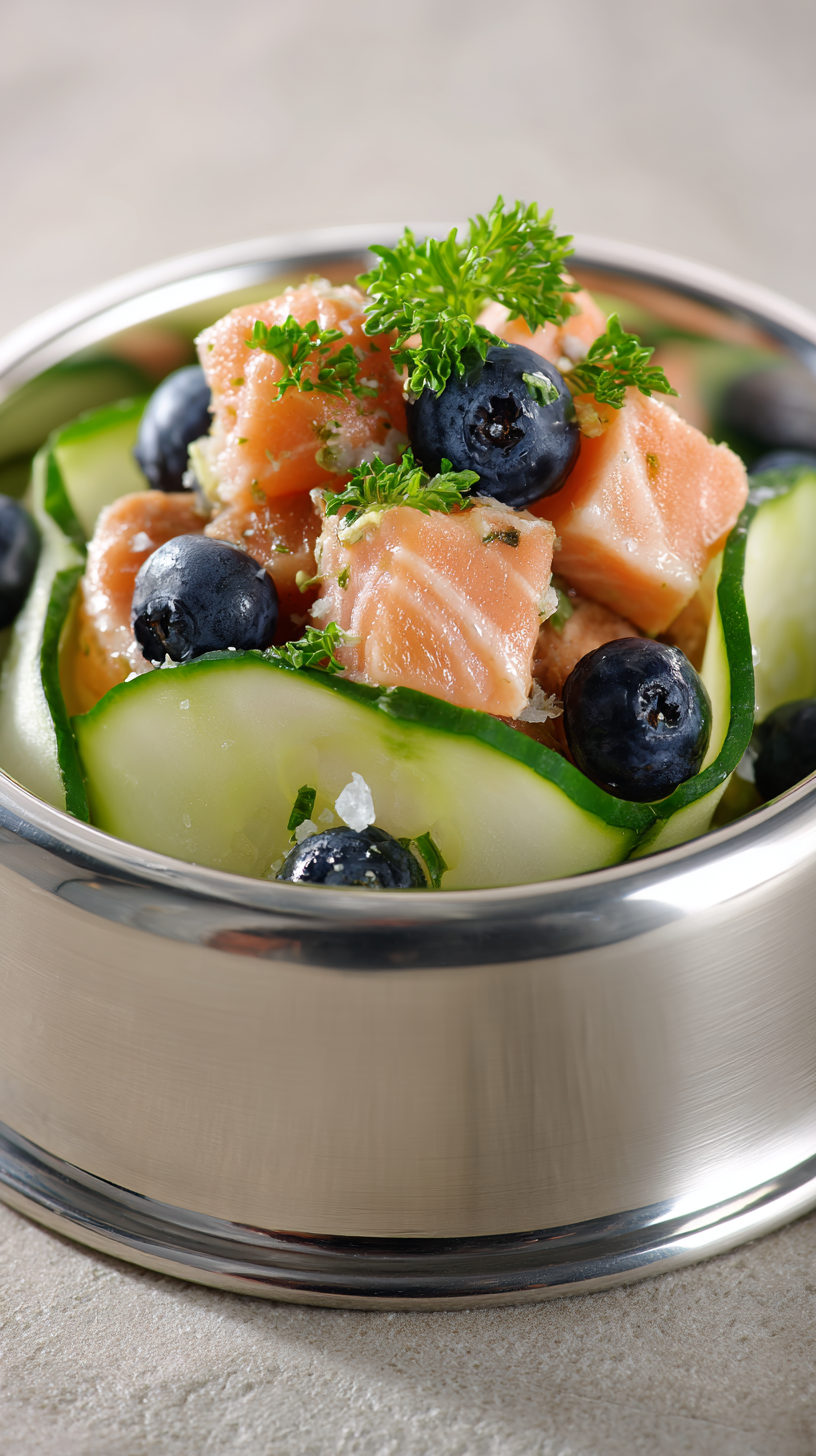 Salmon Dog Food being served on beautiful dinnerware