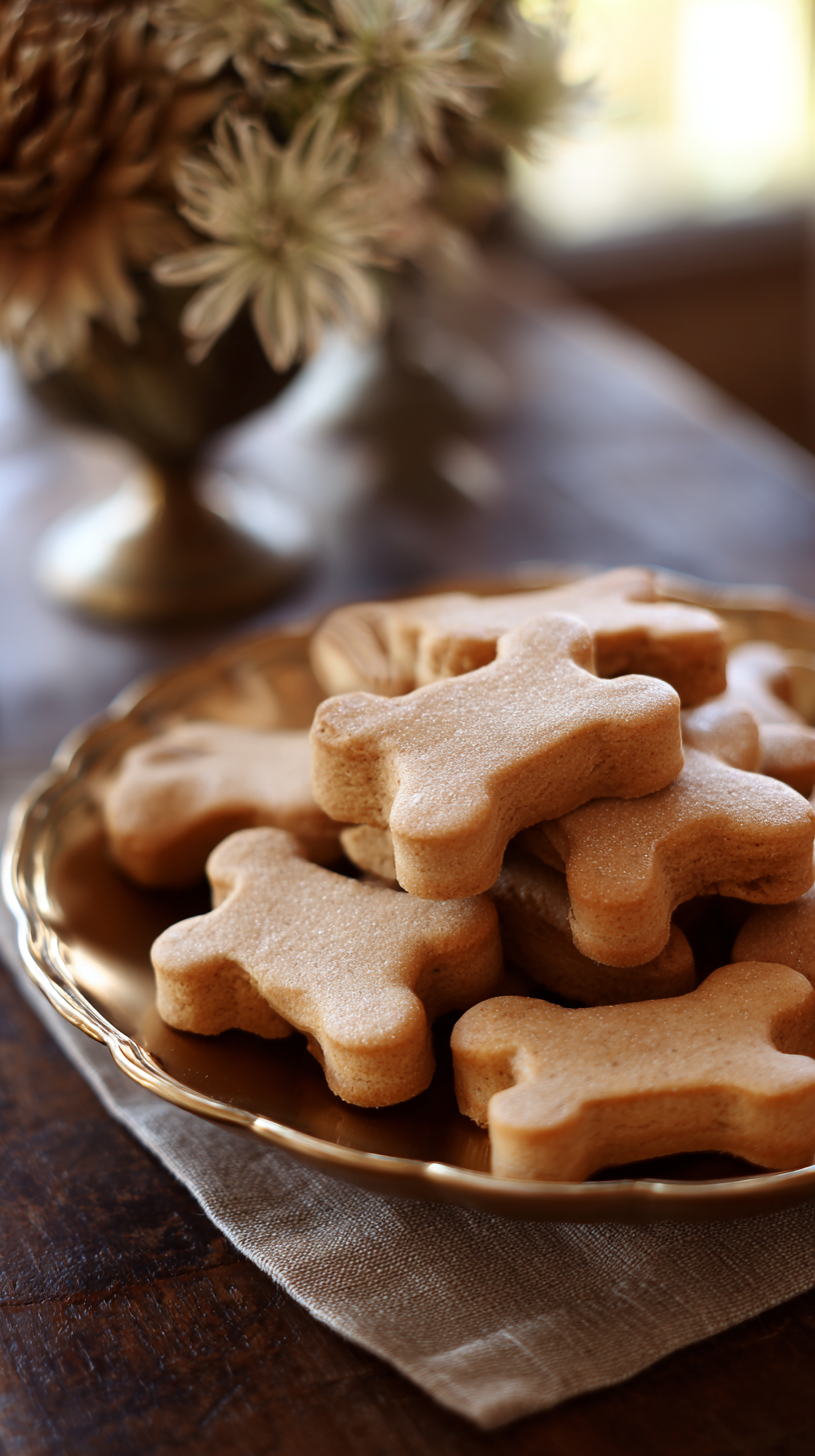 Soft Homemade Dog Treats being served on beautiful dinnerware