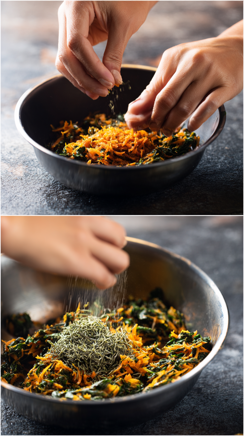 Preparing Spinach and Carrot Dog Treats step by step cooking process