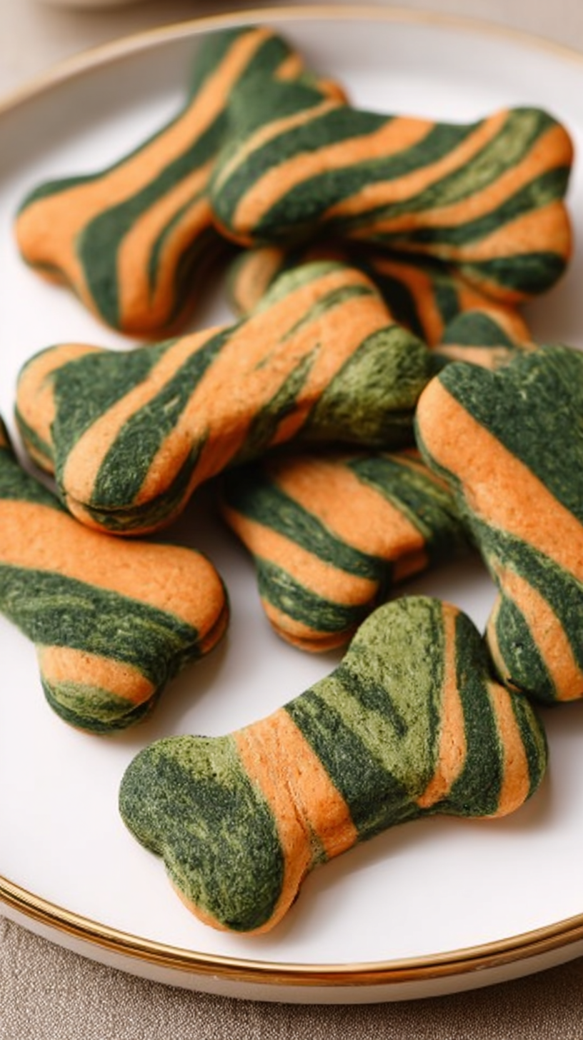 Spinach and Carrot Dog Treats being served on beautiful dinnerware