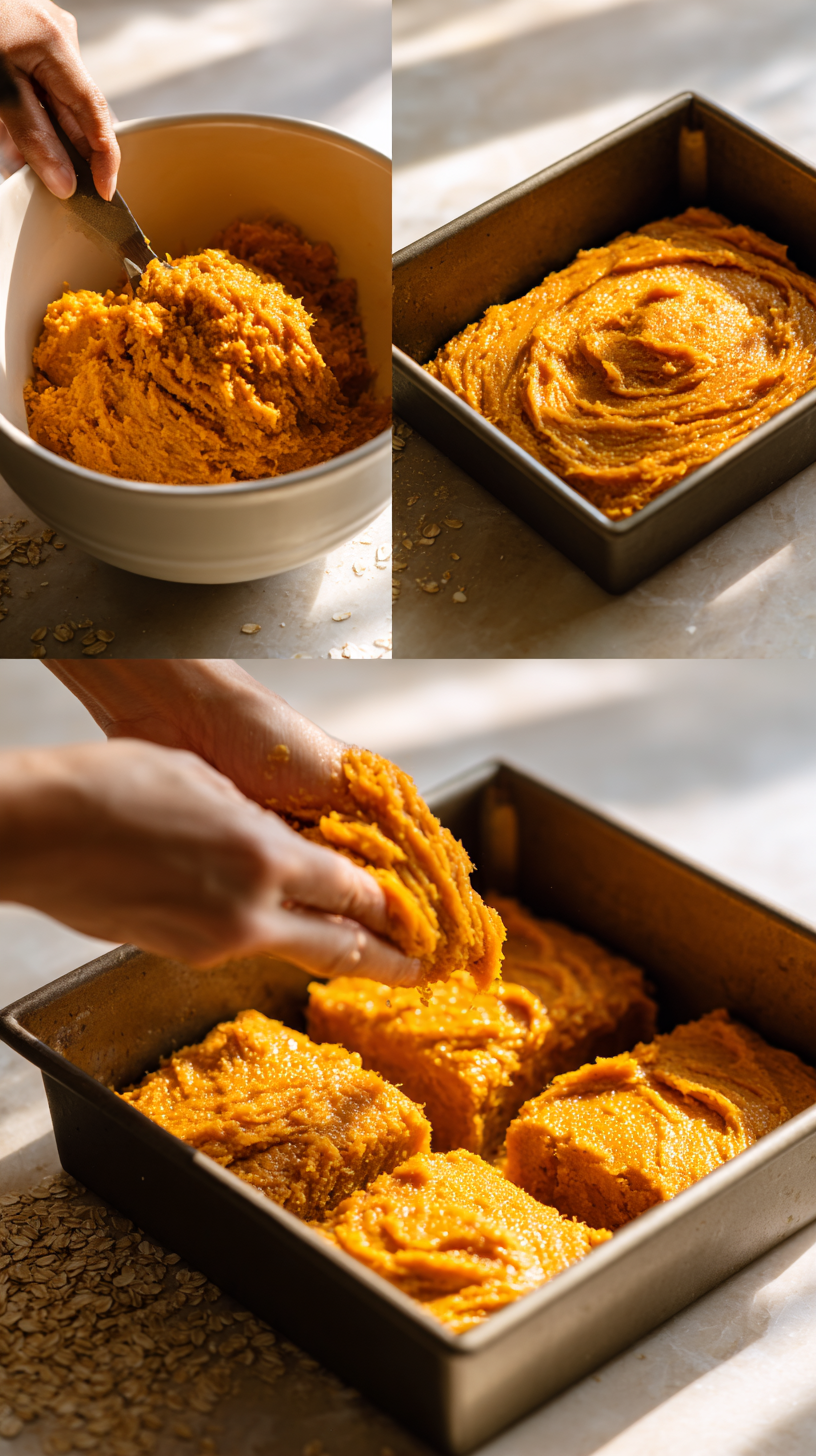 Preparing Sweet Potato and Oatmeal Dog Cake step by step cooking process