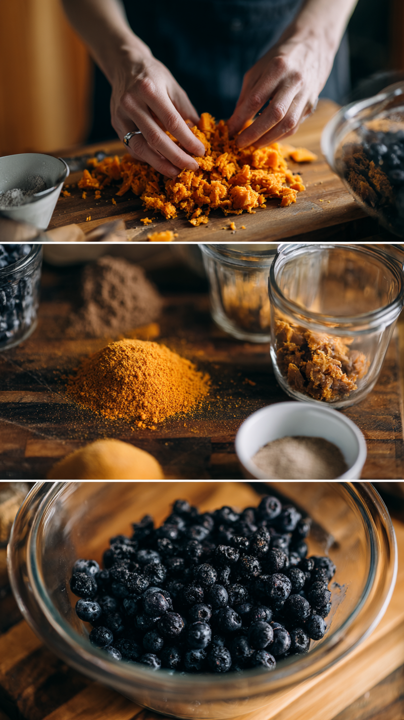 Preparing Sweet Potato & Blueberry Dog Chews step by step cooking process