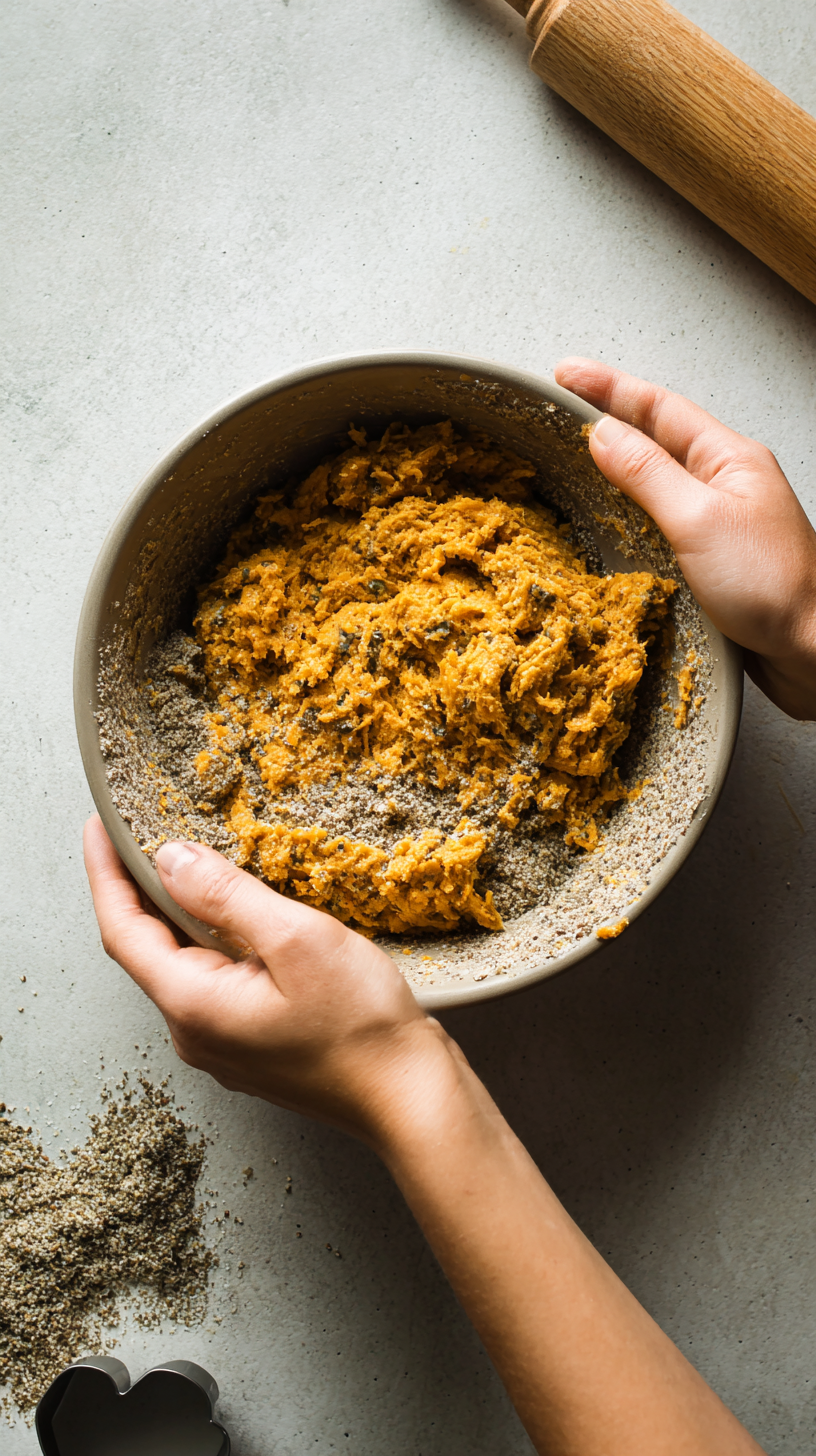 Preparing Sweet Potato & Flaxseed Dog Treats step by step cooking process