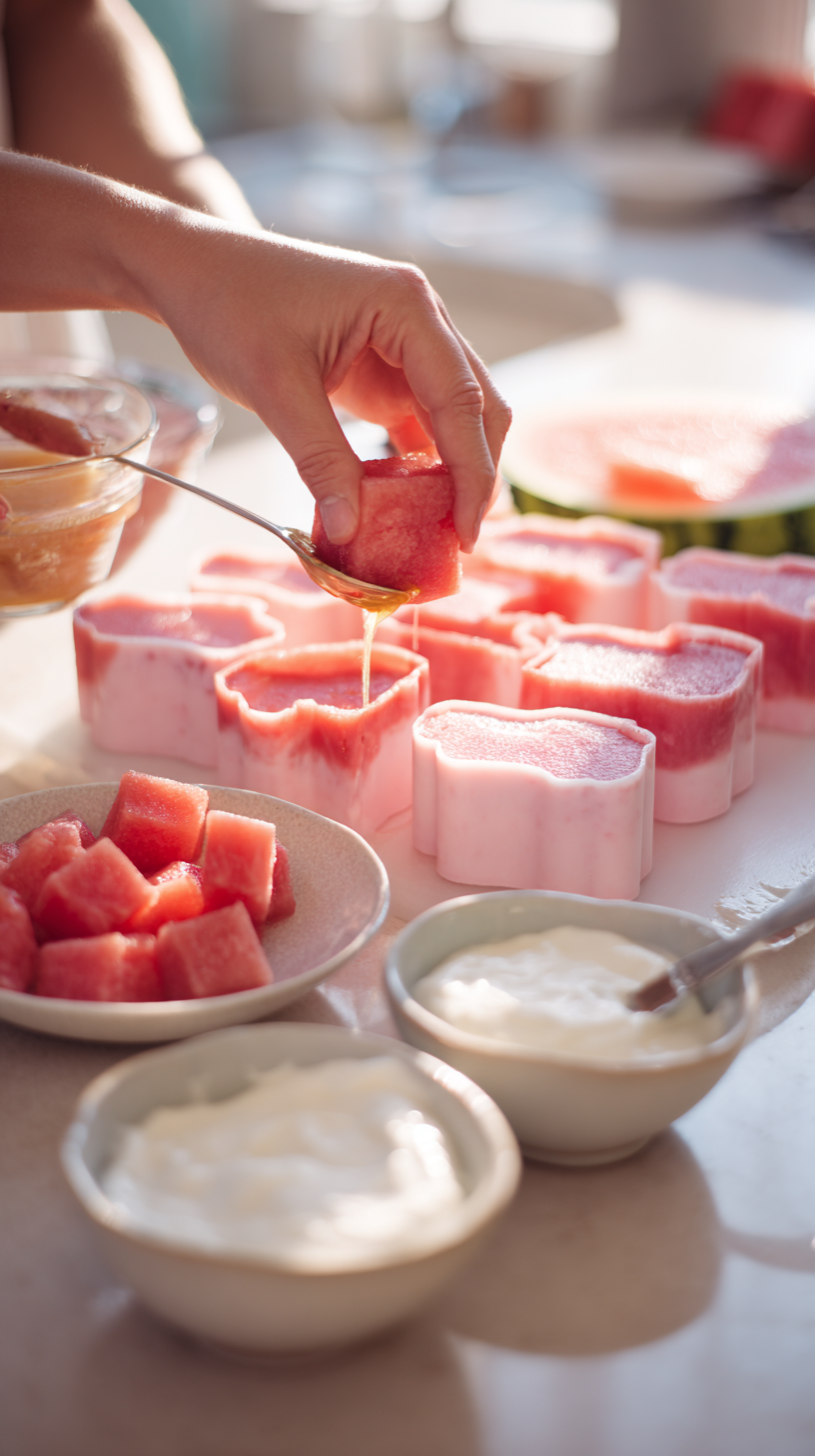 Preparing Watermelon Yogurt Freezies step by step cooking process