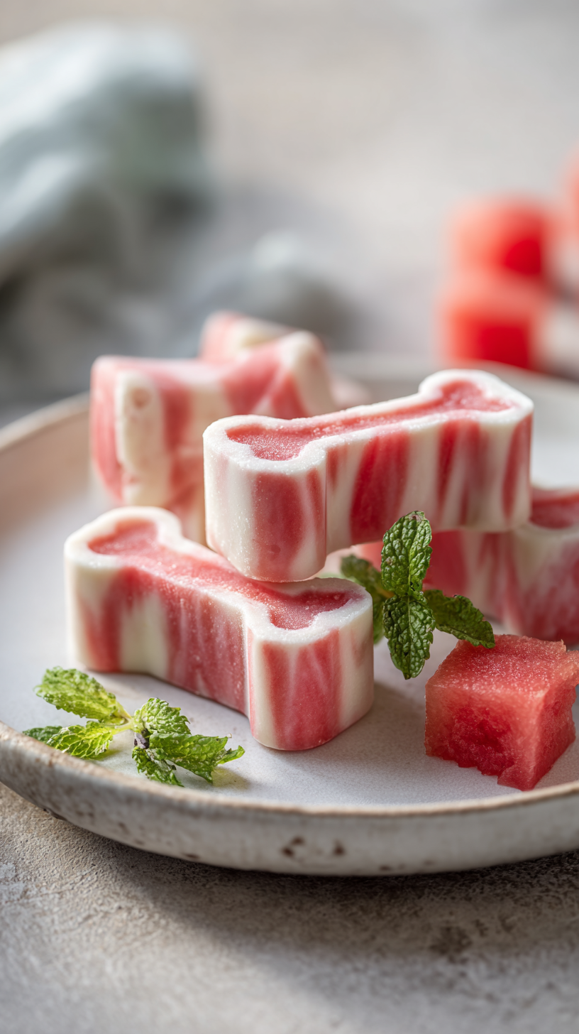 Watermelon Yogurt Freezies being served on beautiful dinnerware