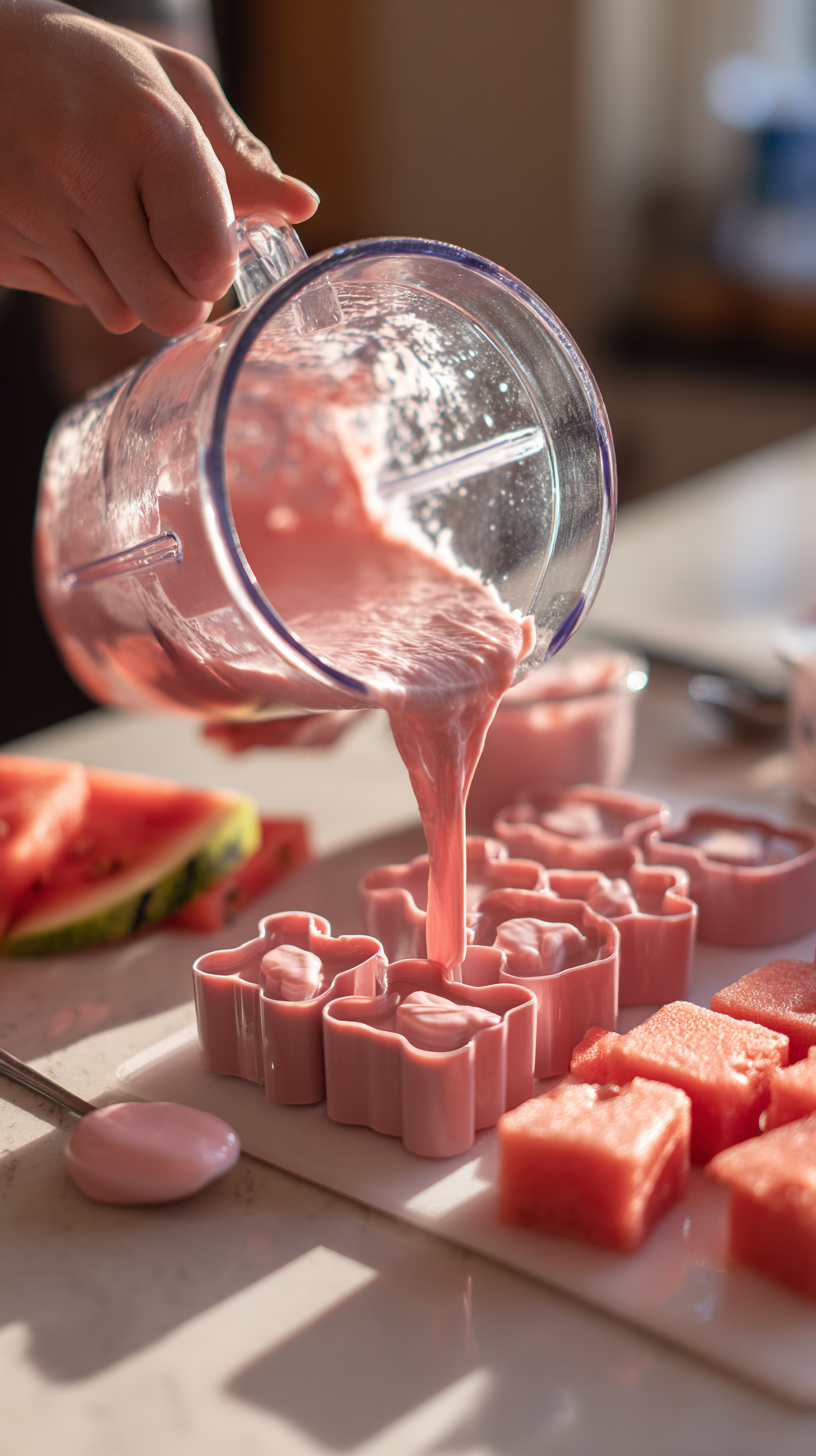 Preparing Watermelon Yogurt Frozen Dog Treats step by step cooking process