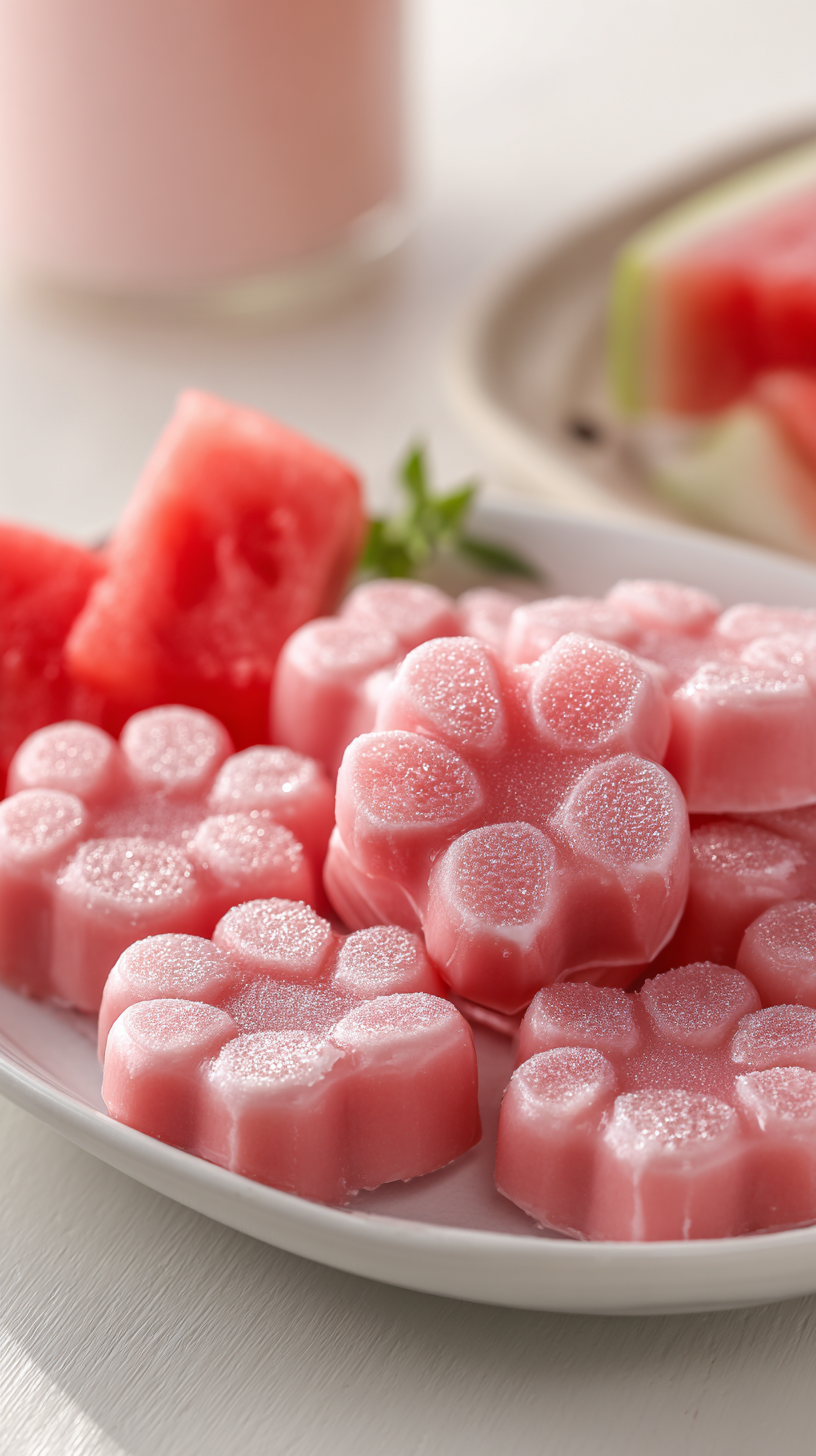 Watermelon Yogurt Frozen Dog Treats being served on beautiful dinnerware