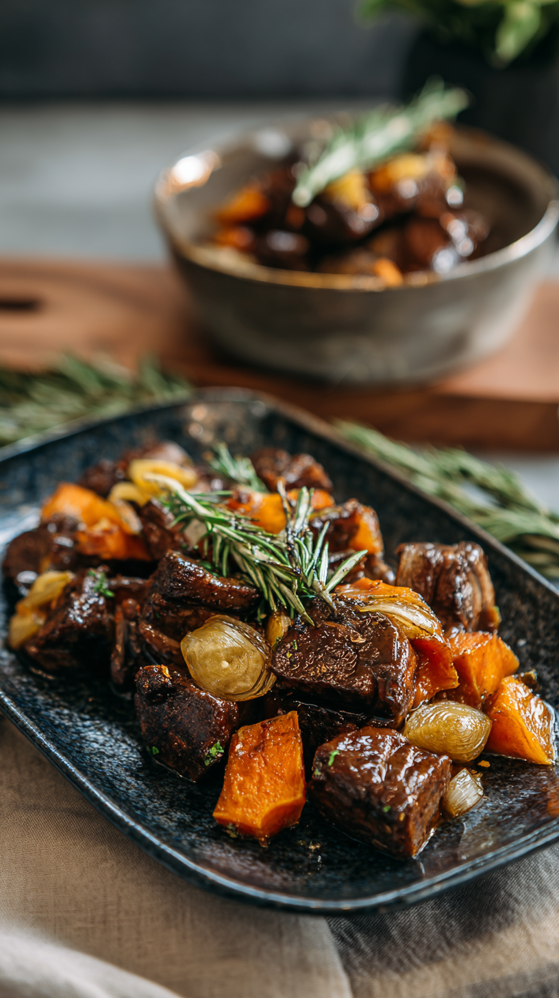 Beef & Sweet Potato Chews for dogs being served on beautiful dinnerware