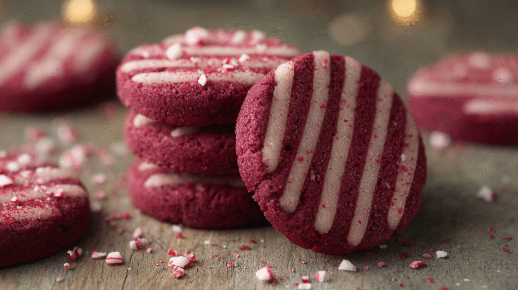 Hero shot of beetroot candy cane biscuits for dogs