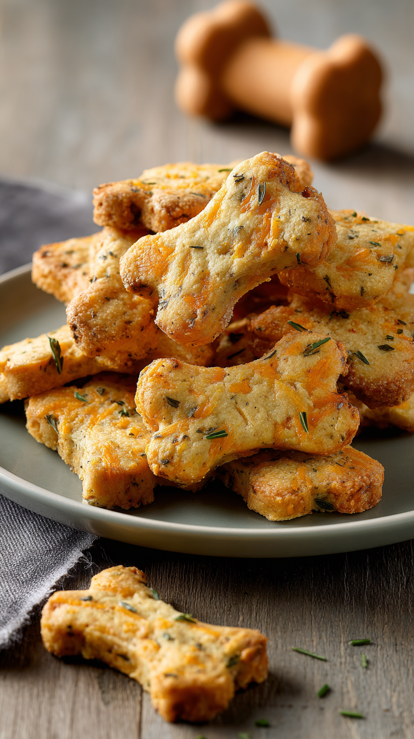 Cheddar & Herb Dog Biscuits being served on beautiful dinnerware