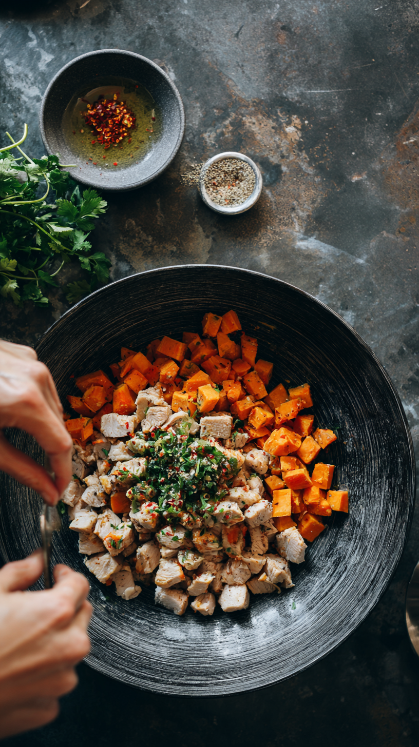 Preparing Chicken and Sweet Potato Dog Food step by step cooking process
