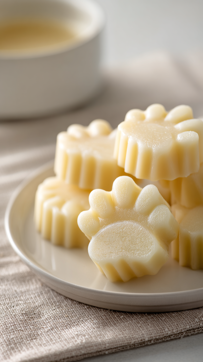 chicken broth treats for dogs being served on beautiful dinnerware