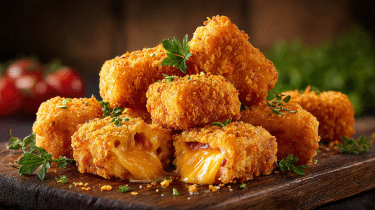 Hero shot of Chicken & Cheese dog Bites with golden crispy exterior