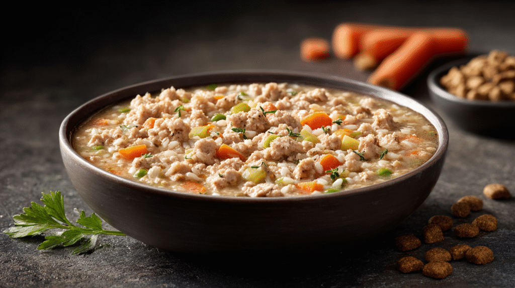 Ground Turkey & Rice Stew for Dogs hero shot of the finished dish