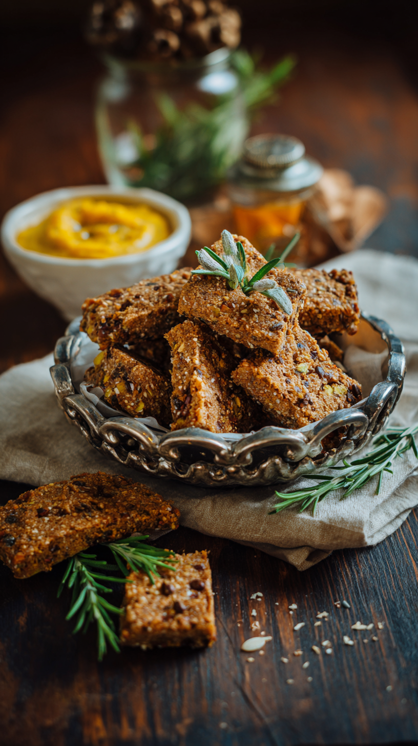 Pumpkin & Flaxseed Crunch dog Biscuits being served on beautiful dinnerware