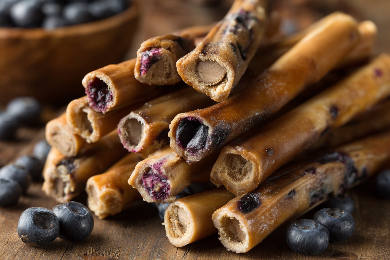 Blueberry Peanut Butter Chew Sticks for Dogs recipe card
