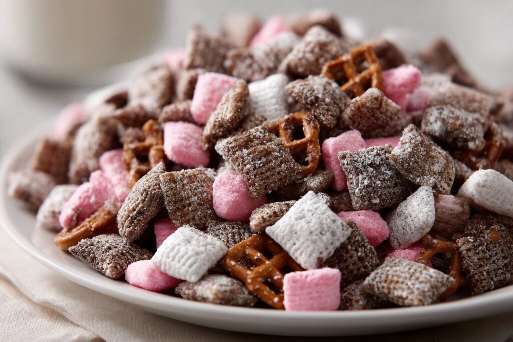 Neapolitan Puppy Chow Snack Mix featured