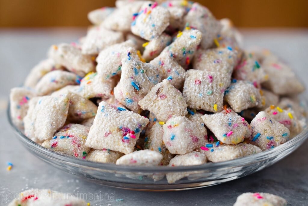 Cake Batter Puppy Chow featured