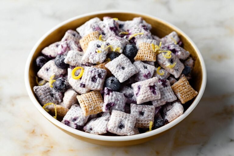 Blueberry Lemon Cheesecake Puppy Chow featured