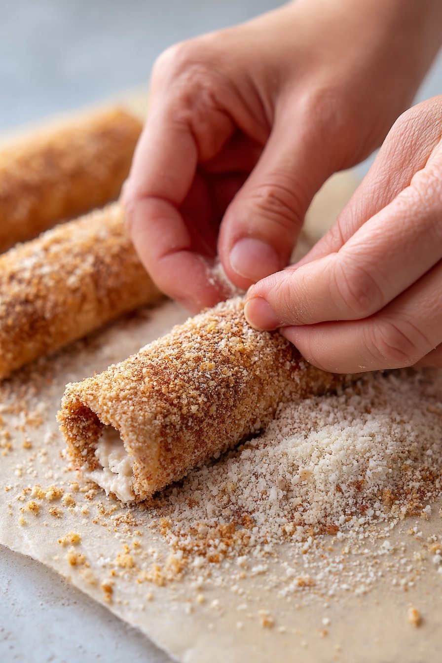 Crispy Keto Cinnamon Cream Cheese Roll Ups instructions process