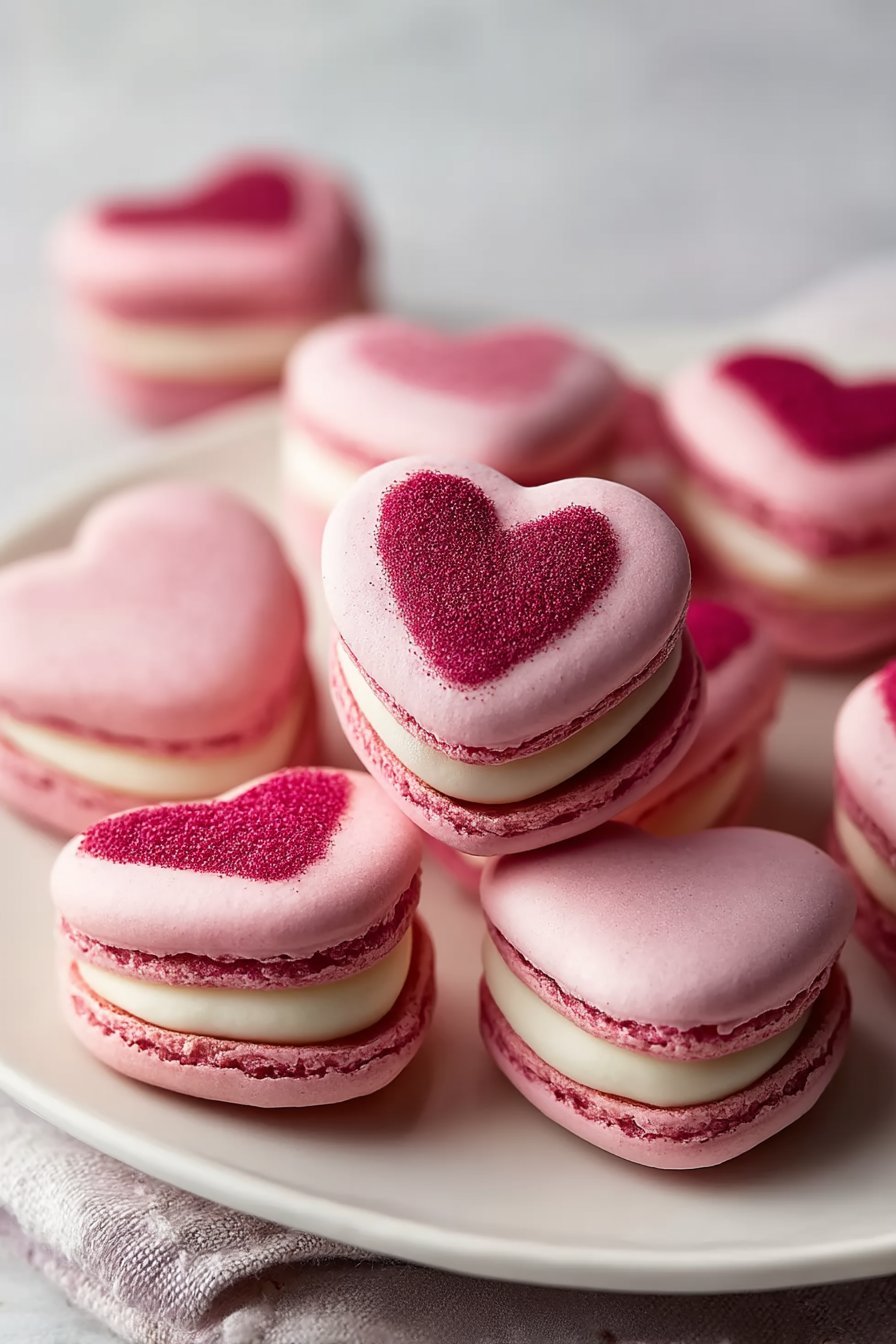 Valentine's Day Heart Macarons serving