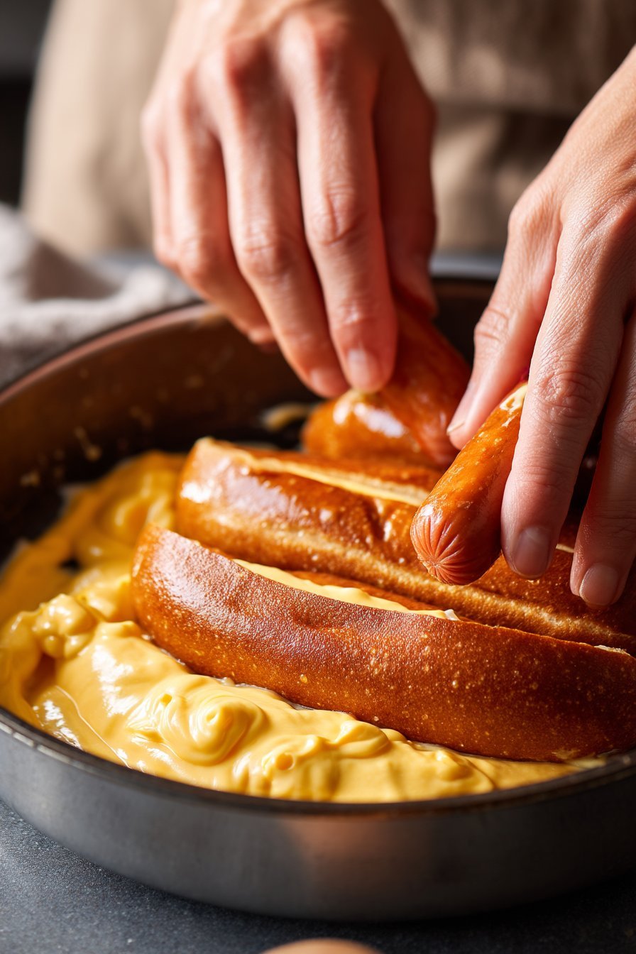 Soft Baked Cheesy Pretzel Dogs instructions process