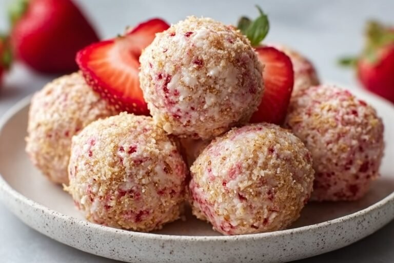 Strawberry Cheesecake Protein Balls featured