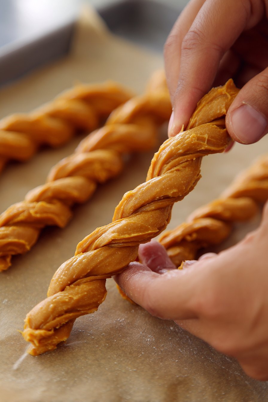Peanut Butter Pumpkin Chew Twists for Dogs instructions process