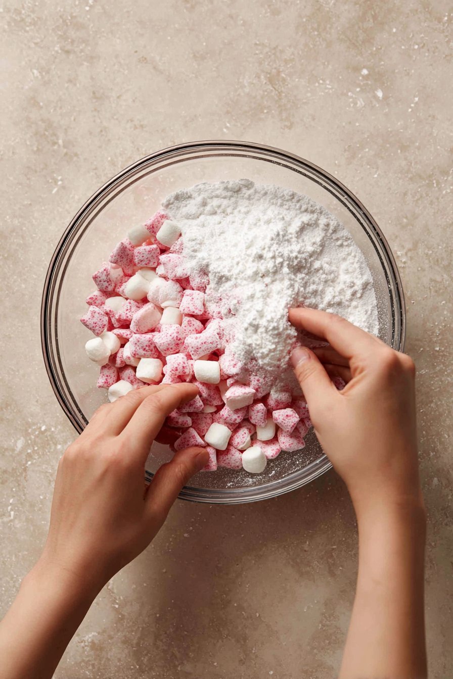 Strawberry Shortcake Puppy Chow instructions process