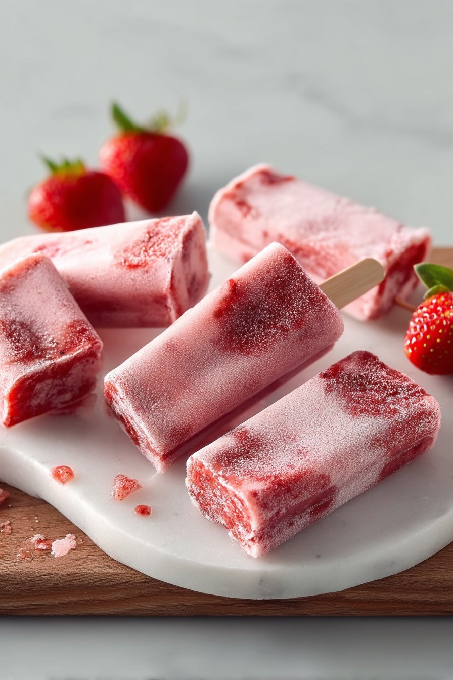 Frozen Strawberry Coconut Dog Pops serving