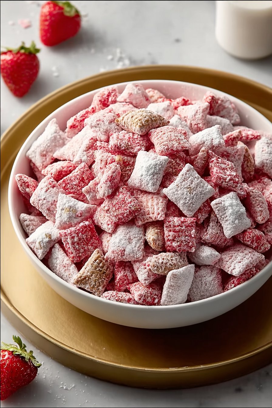 Strawberry Shortcake Puppy Chow serving