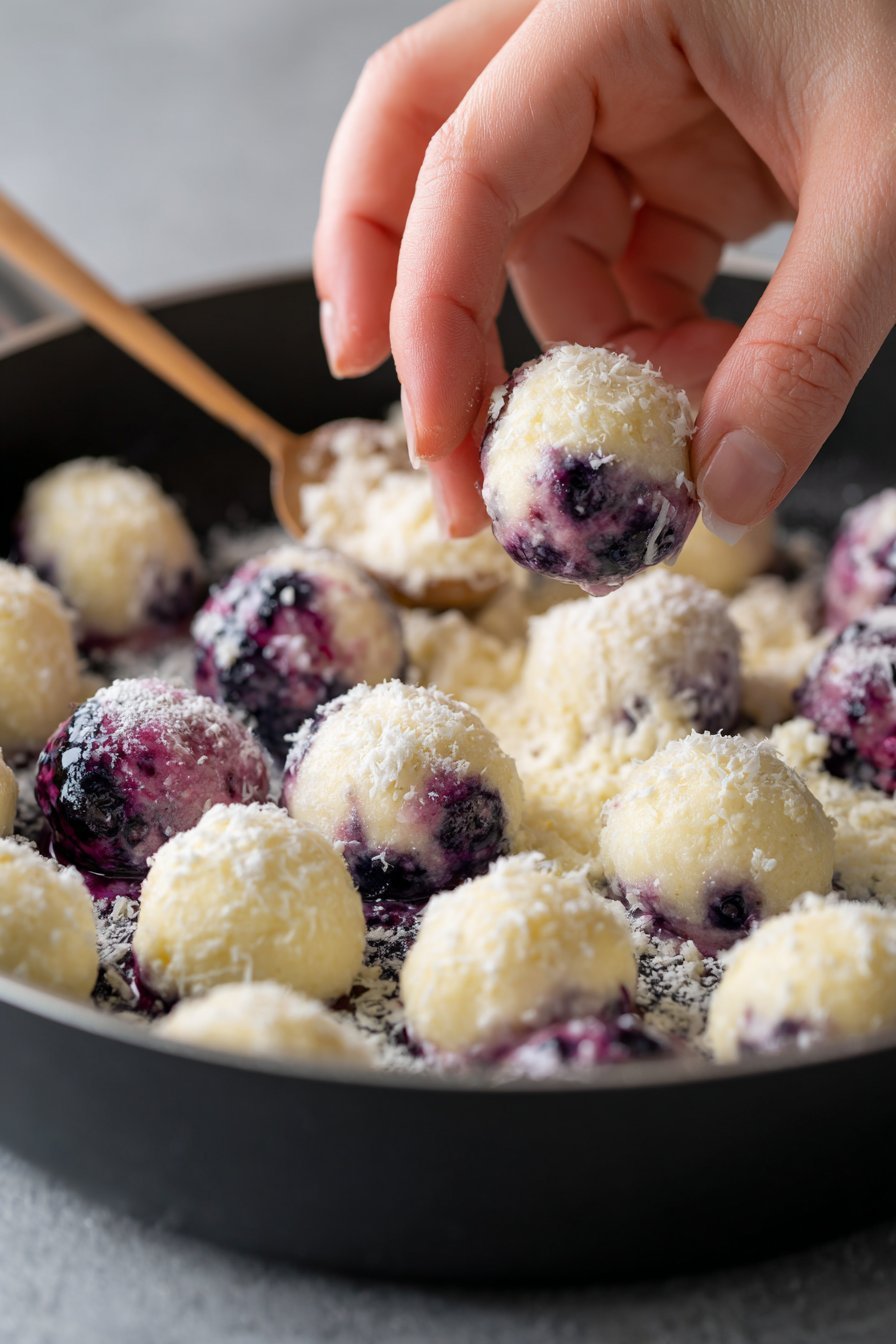 Blueberry Cottage Cheese Donut Holes instructions process