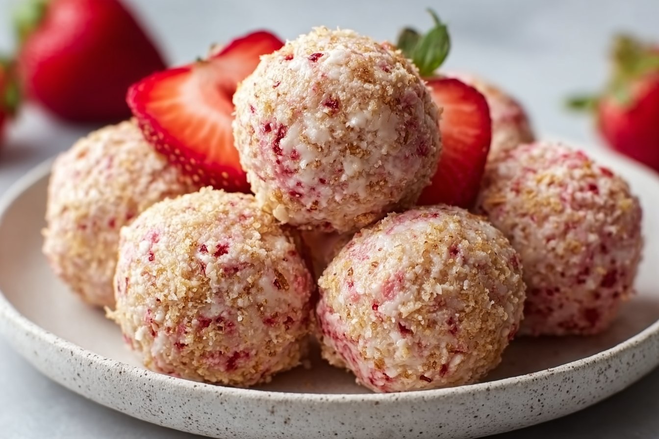 Strawberry Cheesecake Protein Balls recipe card