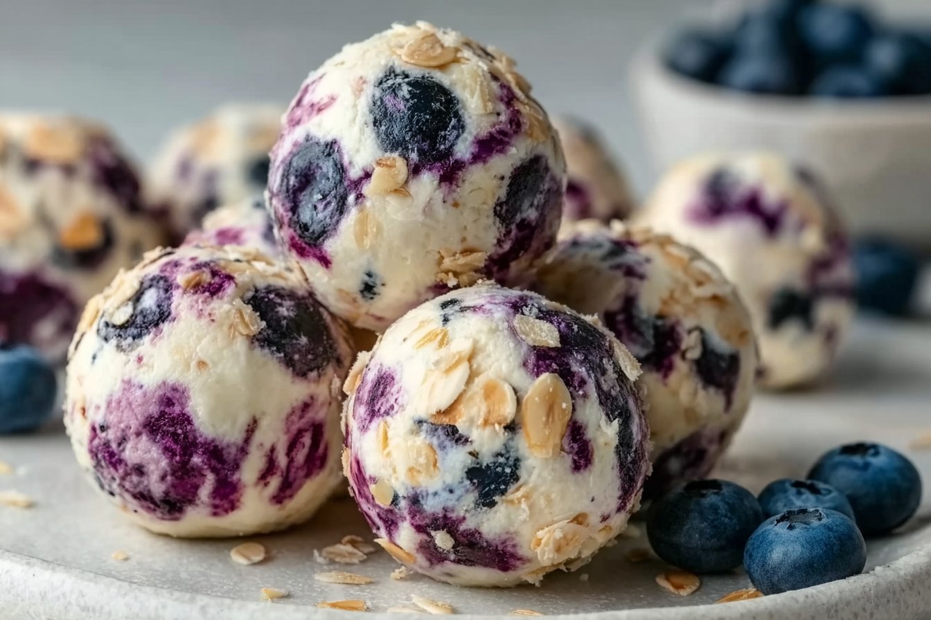Blueberry Cheesecake Protein Bites recipe card