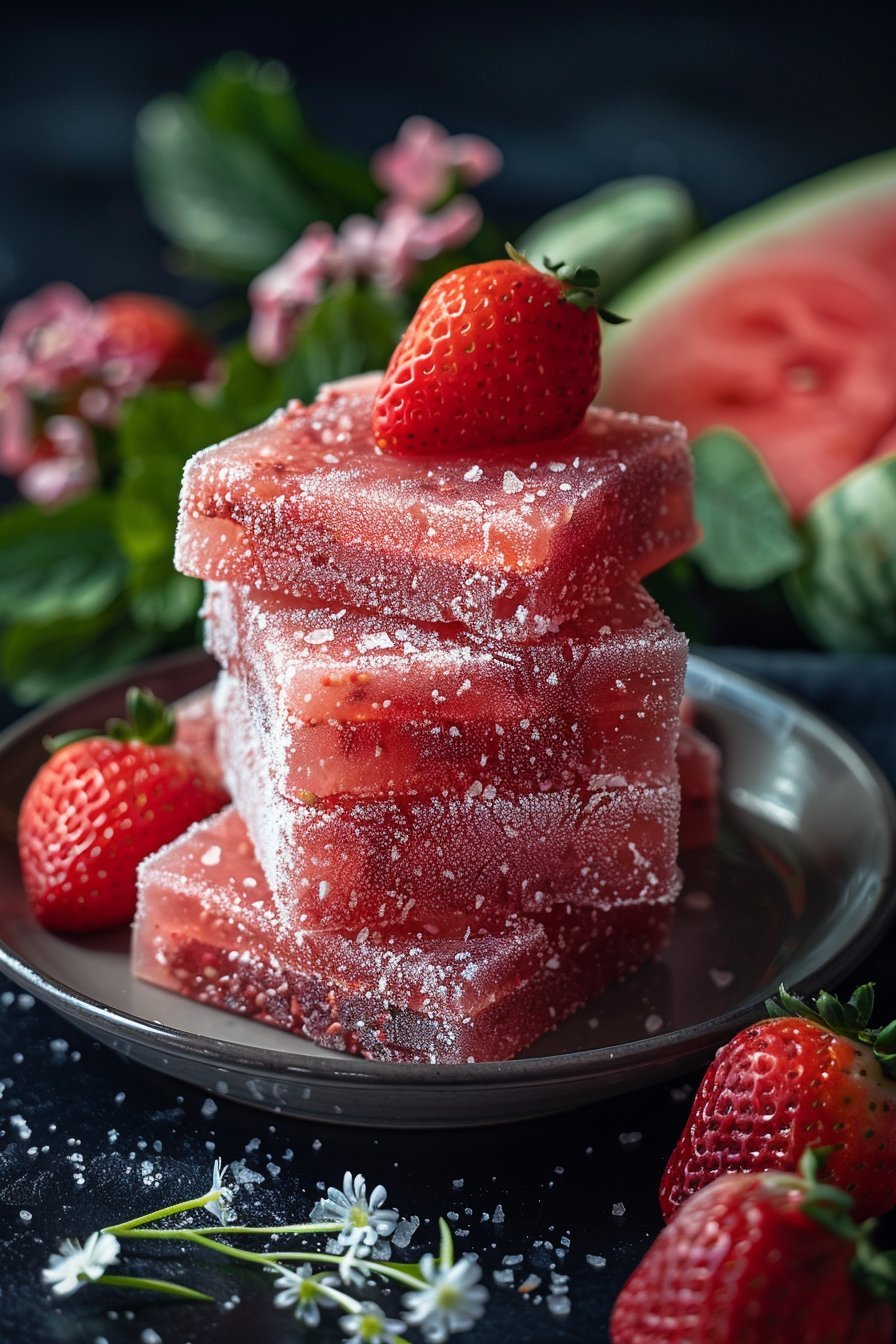 Frozen Strawberry Watermelon Dog Treats serving