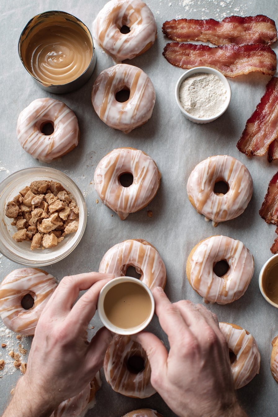 Peanut Butter Turkey halal smoked turkey strips Dog Donuts with Yogurt Glaze process image