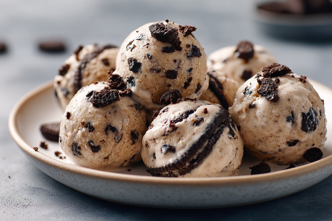 Chocolate Chip Ice Cream Oreo Protein Balls recipe card